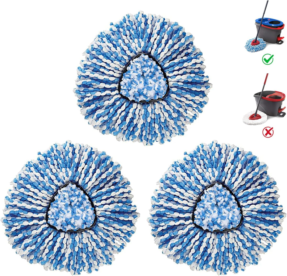 BonusLife 3-Pack Mop Head for O-Ceda RinseClean Spin Mop Refill 2-Tank System Only Easy Cleaning Microfiber Replacement