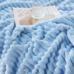 Light Blue Throw Blanket for Couch Sofa 50x60 inches Striped Design | Fleece - Image 4