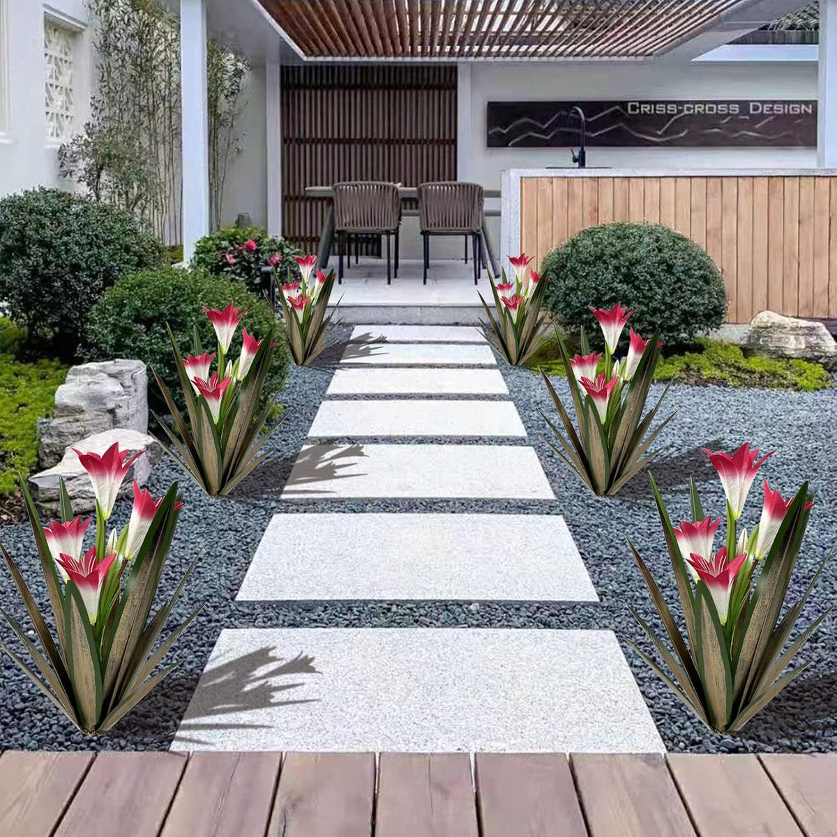 Homight Metal Agave Plant Outdoor Decoration Outdoor Garden Decoration Lily Mexican Yard Art Plant Garden Agave Lily Decorative Garden Gift (3 Big Red Lilies), HM-390-345