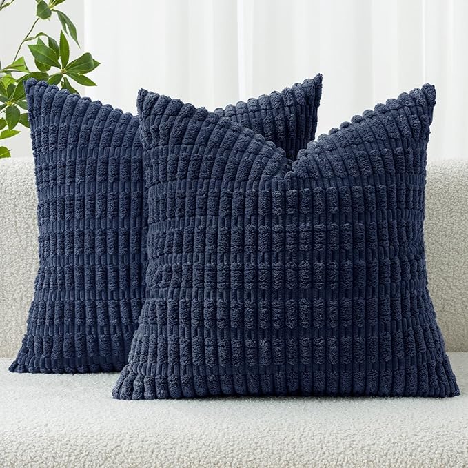 MIULEE Corduroy Decorative Throw Pillow Covers 18x18 Navy Blue Pack of 2 | Soft by MIULEE