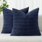 MIULEE Euro Sham Corduroy Decorative Throw Pillow Covers 24x24 Navy Blue | Pack by MIULEE