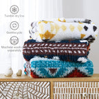 CASAAGUSTO Boho Sherpa Throw Blanket, Aztec Queen Blanket, Ultra Soft, Warm, Cozy, Plush, Thick Fleece Bohemian Throw Blanket for Couch, Bed, Sofa (Aqua 90 * 90 Inch)
