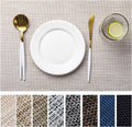 LEXMORE Placemats Set of 4 Vinyl/Plastic Woven Place Mats for Kitchen Table Indoor/Outdoor Washable Placemat Wipeable Dining Table Mats(A-Beige White)