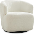 Swivel Accent Chair, Sherpa Teddy Barrel Chair for Living Room, Cozy Round Boucle Arm Chair, Metal Base for Club Nursery Bedroom, White