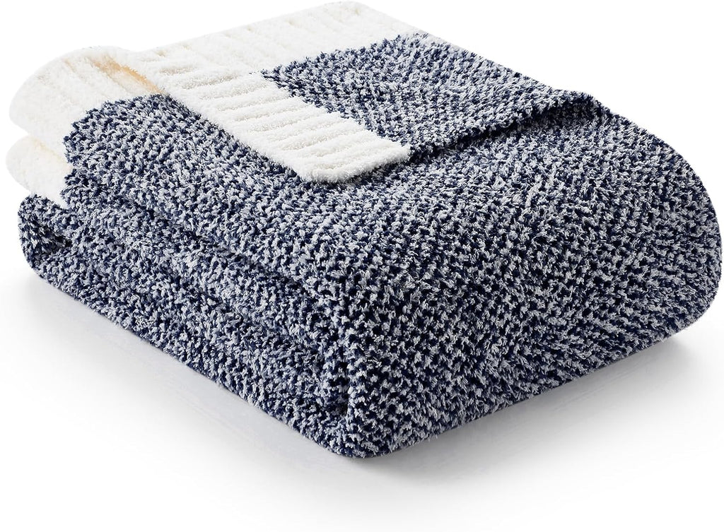 Snuggle Sac Heather Navy Twin Size Blankets, Super Soft Microfiber, Warm Cozy Knit Fuzzy Plush Blankets for Sofa, Bed, Living Room, Navy, 60x80 inches