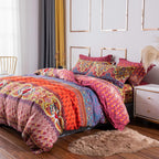 ABREEZE Bohemian Duvet Cover Set Colorful Orange Boho Retro Bedding Set Damask Paisley Cotton Duvet Cover Tribal Reversible Bedding Exotic Style Comforter Cover 3-Piece Queen