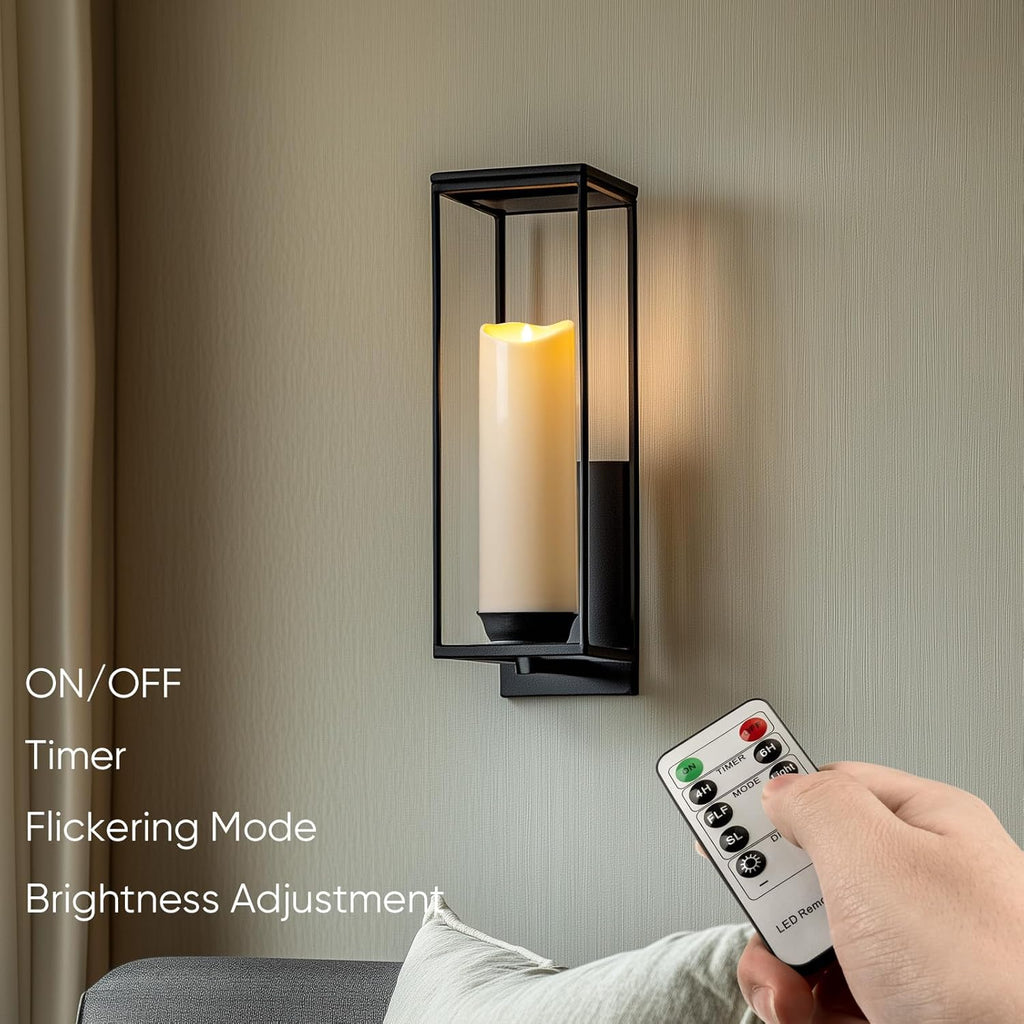 Homemory 4"x12" Outdoor Waterproof Flameless Candles with Timers and Remote Control, Battery Operated Candles, LED Plastic Candles, Ivory White, Set of 2