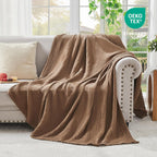 EMME Cotton Muslin Queen Blanket Bed Layering Breathable Gauze Blanket Soft Lightweight Blankets Adults (Brown, 90"x90")