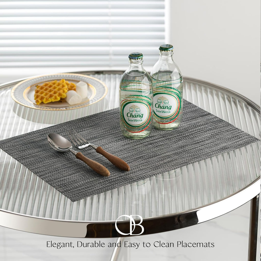 Placemat Set of 4 - Easy Clean Woven Vinyl Placemats for Dining Table, Indoor/Outdoor Place Mats, Washable PVC Table Mats（Dark Gray）