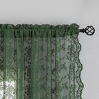 YJ YANJUN Vintage Lace Curtains 84 Inches Long- Country Olive Green Boho Sheer - Image 3