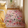 Bedroom Rug 3x5 Rug Washable Area Rug Non Slip Low Pile Boho Floral Small Carpet for Bedroom, Bedside, Kitchen, Entryway, Kids Room, Office, College Dorm Essentials for Girls(Pink)