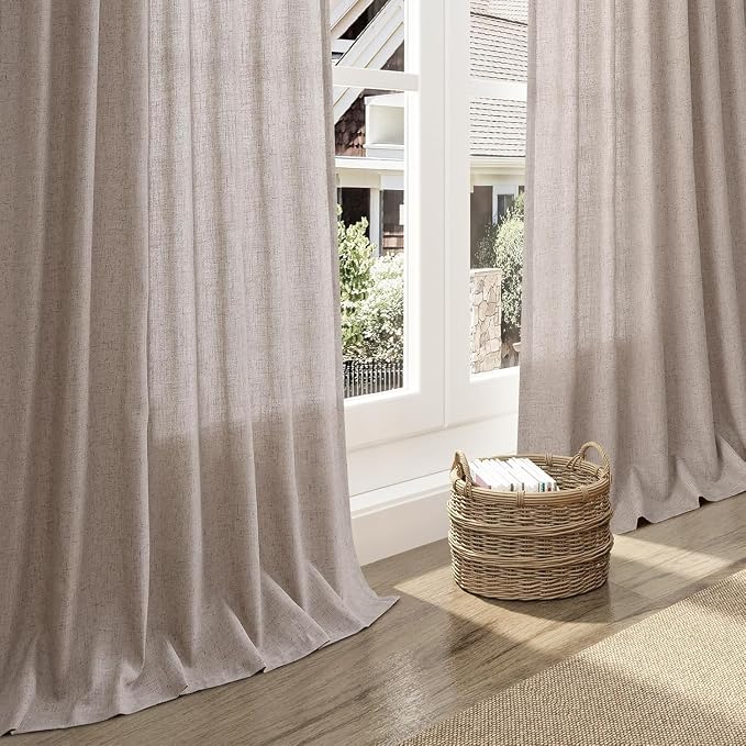 Brownish Grey Linen Curtains for Living Room 100 Inches Long Back Tab Light - Image 5