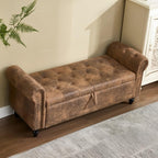 Furniliving 55” End of Bed Bench, Bedroom Bench with Button-Tufted, Large Upholstered Storage Ottoman Entryway Bench with Storage Shoe Cabinet Bench, for Bedroom, PU, Coffee