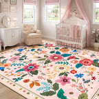 RELEANY Floral Washable 8x10 Area Rugs Pink | Flower Carpet Print Boho Cute Non - Image 6