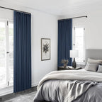 Navy Blue Pleated Linen Blackout 102 Inch Curtains - Image 8