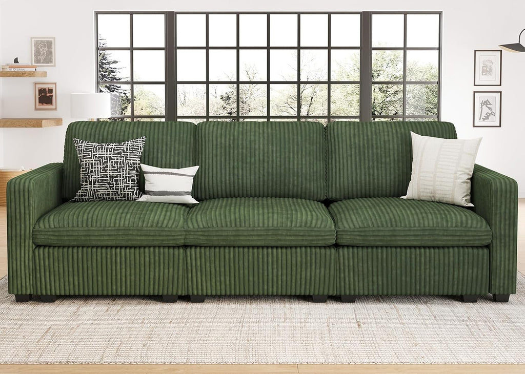 Belffin Modular Sectional Sofa with Storage Ottoman, Oversized Cloud Couch Sectional with Extra Deep Seat, Comfy 3 Seater Sectional Couches for Living Room, Plush Corduroy Green