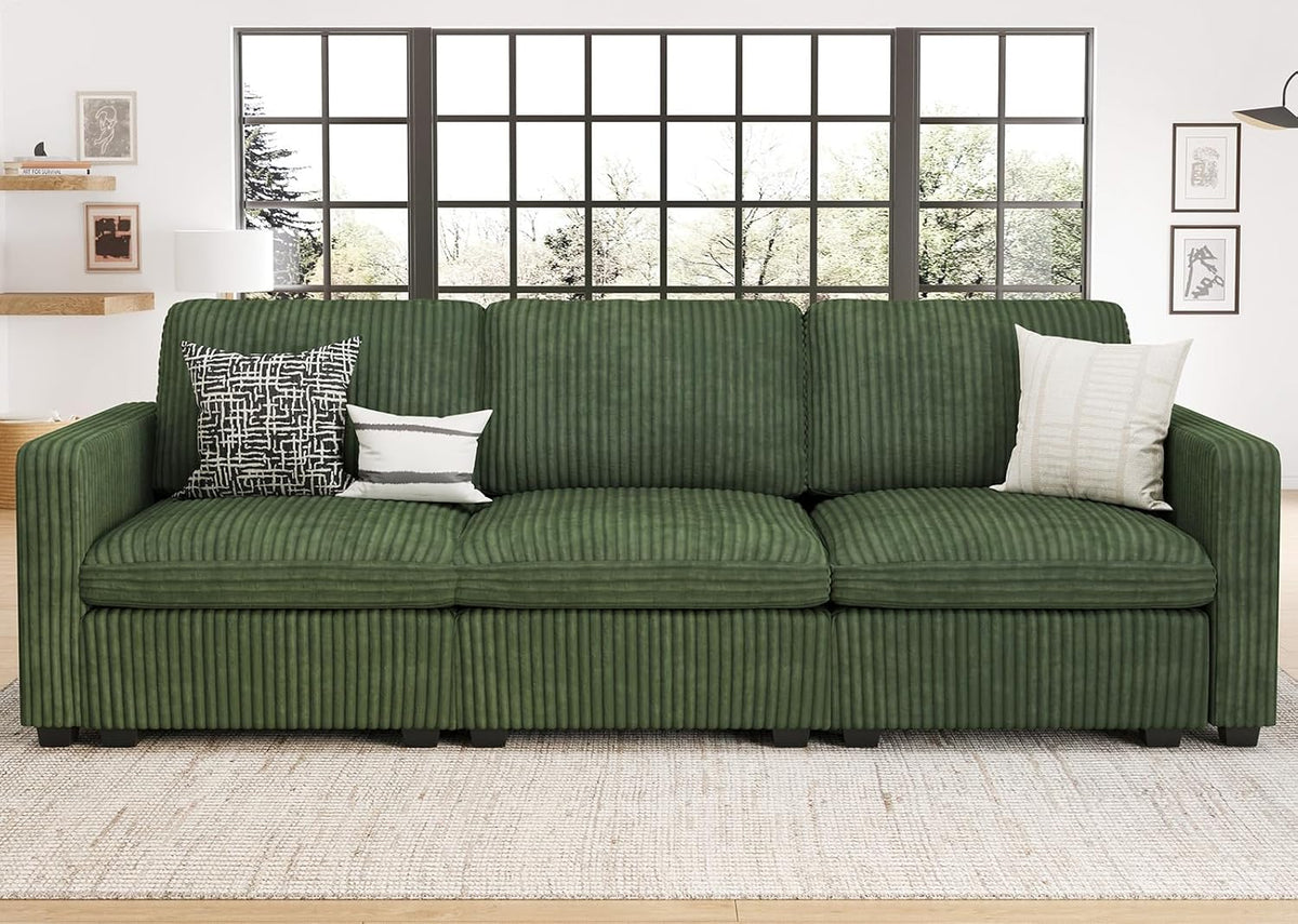 Belffin Modular Sectional Sofa with Storage Ottoman, Oversized Cloud Couch Sectional with Extra Deep Seat, Comfy 3 Seater Sectional Couches for Living Room, Plush Corduroy Green