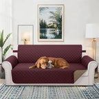 Reversible Couch Cover for 3 Cushion, Burgundy/Camel | Couch Cover for Sofa - Image 2