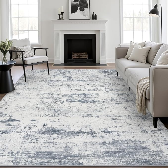 Area Rug Living Room: 4x6 Modern Washable Soft Carpet Blue Grey | - Image 2