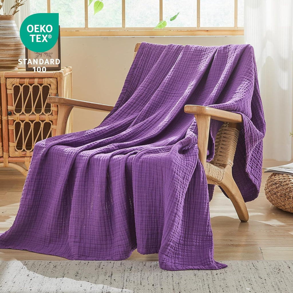 EMME Cotton Muslin Large Throw Blanket Couch Breathable Gauze Blanket Soft Lightweight Bed Blankets Adults (Purple, 50"x70")