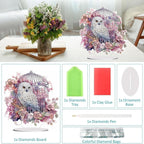 Diamond Painting Kits for Adults Beginners, 5D Full Drill Owl Crystal Art Desktop Ornament, DIY Single Sided Home Office Desk Decor, Creative Craft Gift Set with Tools