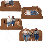 Folding Bean Bag Chair for Adults,3-in-1 Bean Bag Couch Faux Fur Floor Sofa Large Beanbag Convertible Bean Bag Sofa Bed with Pillow in Bedroom,Living Room,Apartment(Queen,Caramel)