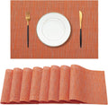 Leetaltree Orange Placemats Set of 8 - Heat Resistant Non-Slip Place mats for Dining Table, Washable Durable PVC Vinyl Woven Table Mats（Orange, 8）