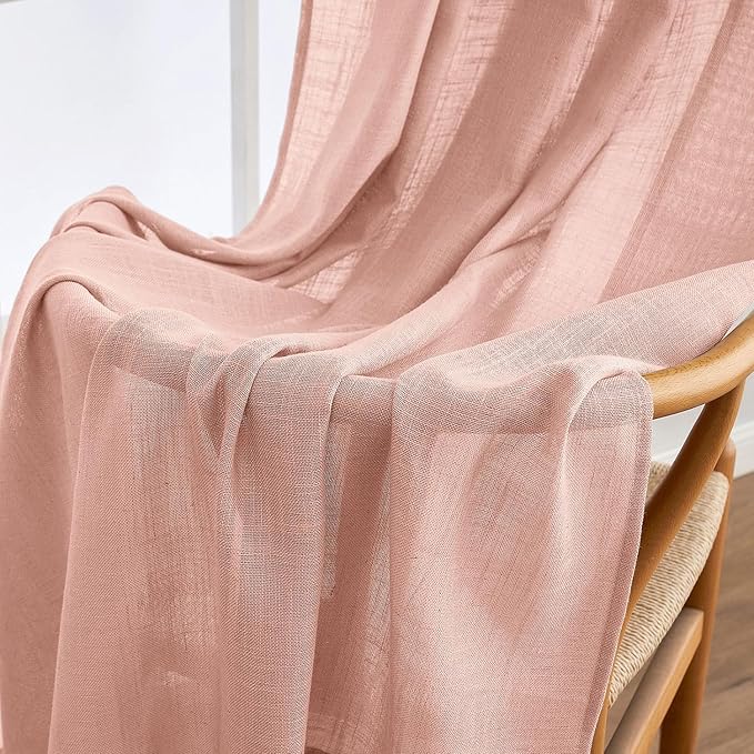 MIULEE Blush Pink Linen Curtains 52x108 Inches Long 2 Panels - Image 6