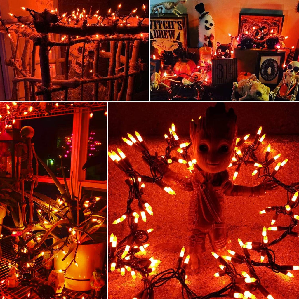 Brizled Orange String Lights, 150 Count 34.8ft Halloween Lights Connectable, UL Certified Incandescent, Mini Black Wire for Tree Thanksgiving Holiday Decor