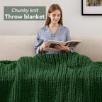 Chunky Knit Throw Blanket, 60''*80'' Knitted Throw Chenille Yarn for Bed Couch, Handmade Grass Green Crochet Big Thick Blanket, Machine Washable Cute Comfy Blanket for Home Decor