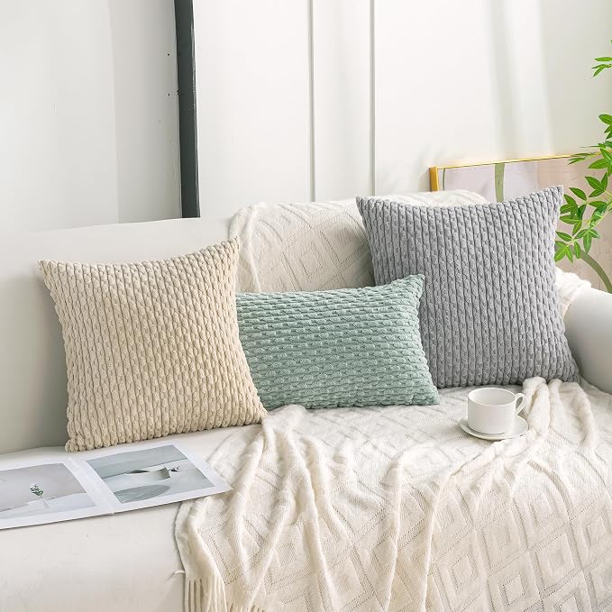 Set of 4 Beige Decorative Throw Pillow Covers 12x20 Inch Corduroy Pillow Covers - Image 3