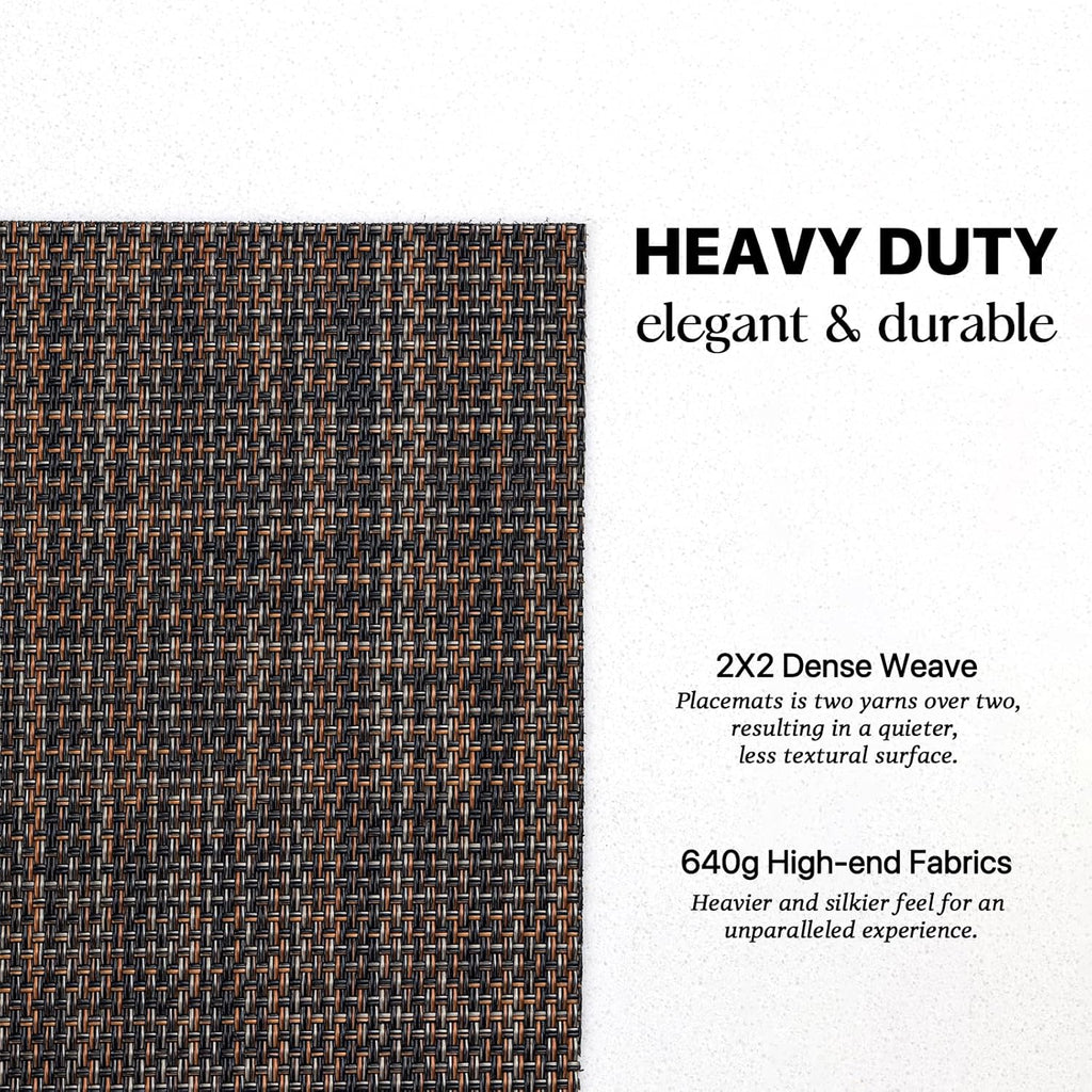 LEXMORE Placemats Set of 4 Vinyl/Plastic Woven Place Mats for Kitchen Table Indoor/Outdoor Washable Placemat Wipeable Dining Table Mats(Black/Brown)