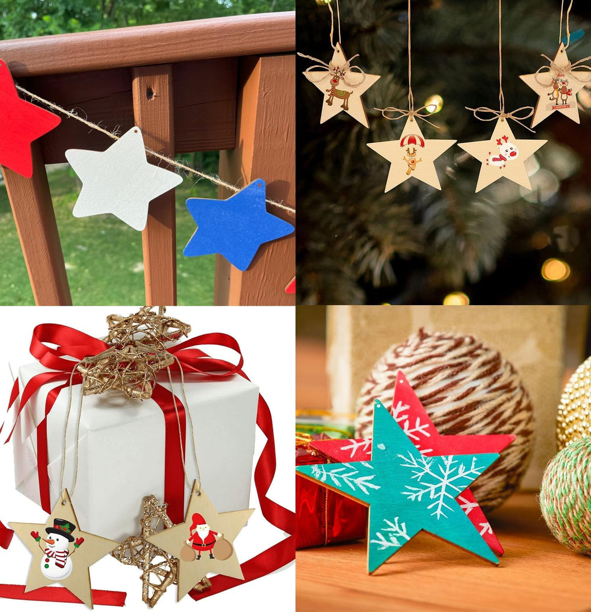 FCECOR 4" 100PCS Wooden Stars for Crafts, Wood Stars for 4th of July Kids Crafts Wood Slices DIY Crafts Supplies, Unfinished Wooden Ornaments for DIY Christmas Crafts Projects