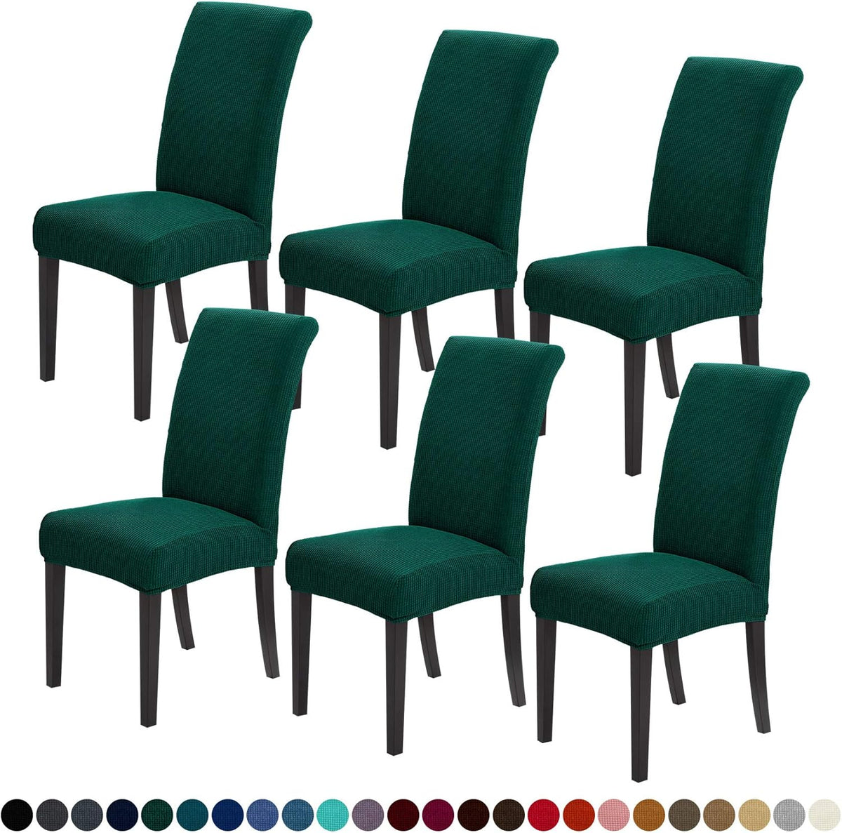Joccun Chair Covers for Dining Room Set of 6, Dining Chair Slipcovers Stretch Dining Room Chair Covers Seat Protector,Washable Parsons Chair Cover for Home,Hotel,Banquet(Hunter,6 Pack)