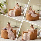 Giant Bean Bag Chairs for Adults Teens, Large Bean Bag Sofa Chairs with Filling Comfy Fuzzy BeanBag Chair with Armrests for Bedroom Living Room Reading (Brown, Medium)