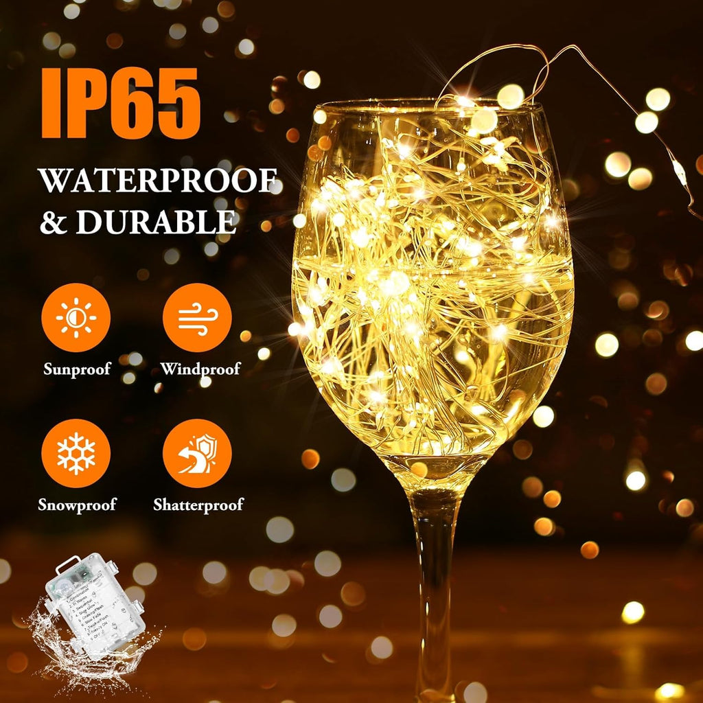 4 Pack 100 LED Fairy Lights Battery Operated with Timer & Remote, 33FT Waterproof Twinkle Lights Indoor Outdoor, Fairy String lights for Bedroom Classroom DIY Wedding Christmas Decorations, Warm White