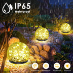 2 Pack 60 LED Solar Garden Lights Outdoor Decoration, Cracked Glass Solar Globe Lights, Upgraded Waterproof Warm White Ball Lights for Yard Pathway Patio Halloween Christmas Outside Decor