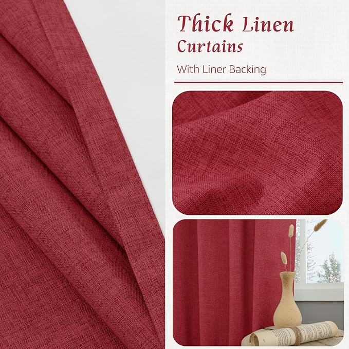 Red 100% Blackout Linen Curtains 84 Inch - Image 7