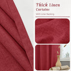 Red 100% Blackout Linen Curtains 63 Inches 2 Panels - Image 7