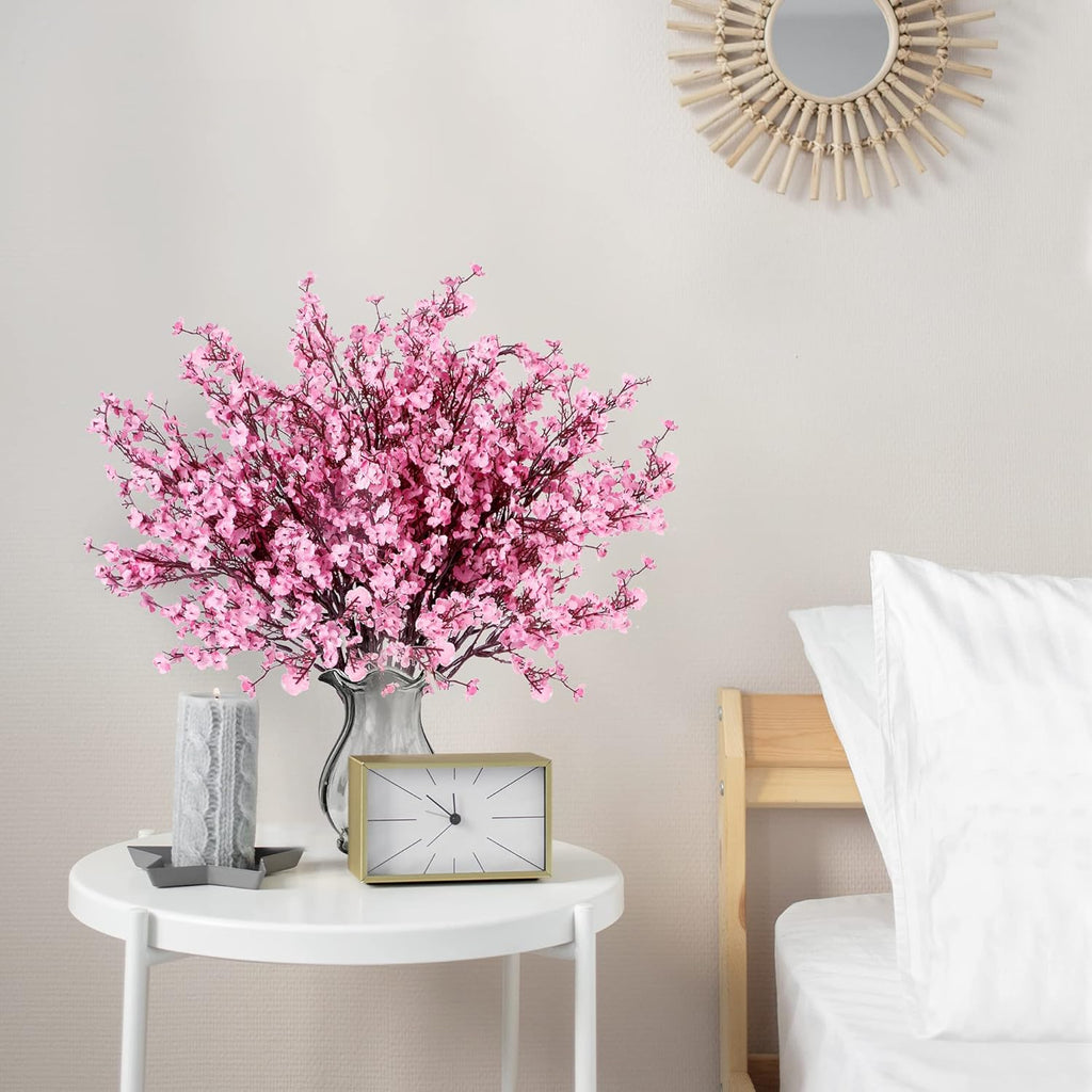 Sggvecsy 15 Pcs Babys Breath Artificial Flowers Gypsophila Bouquets Bulk Real Touch Fake Silk Flowers for Home Wedding DIY Floral Arrangement Kitchen Table Centerpiece Festival Decoration (Pink)