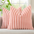 decorUhome Fall Faux Fur Throw Pillow Covers 18x18 Set of 2 Blush Pink | by decorUhome