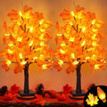 2 Pack 24 Inch Prelit Fall Maple Tree Fall Decor with 48 LEDs Timer Battery Operated Artificial Fall Light Up Tree Maple Acorn for Fall Thanksgiving Decorations Table Home Office Indoor Autumn Harvest