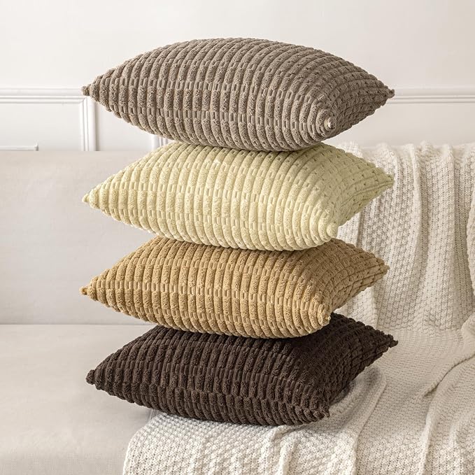 MIULEE Corduroy Decorative Throw Pillow Covers 20x20 Dark Brown Pack of 2 | - Image 8