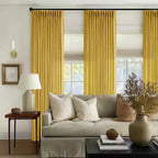 Mustard Yellow Pleated Semi Sheer Linen Curtains 120 Inches Long 2 Panel | - Image 6