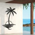 Metal Palm Tree with Sunset Wall Art, Large Outdoor Wall Decor, Tropical Beach Decor for Living Room, Bedroom, Garden Home Wall Sign, Perfect Metal Wall Art for Beach House (Black, 48 x 40 inches)