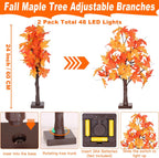 2 Pack 24 Inch Prelit Fall Maple Tree Fall Decor with 48 LEDs Timer Battery Operated Artificial Fall Light Up Tree Maple Acorn for Fall Thanksgiving Decorations Table Home Office Indoor Autumn Harvest