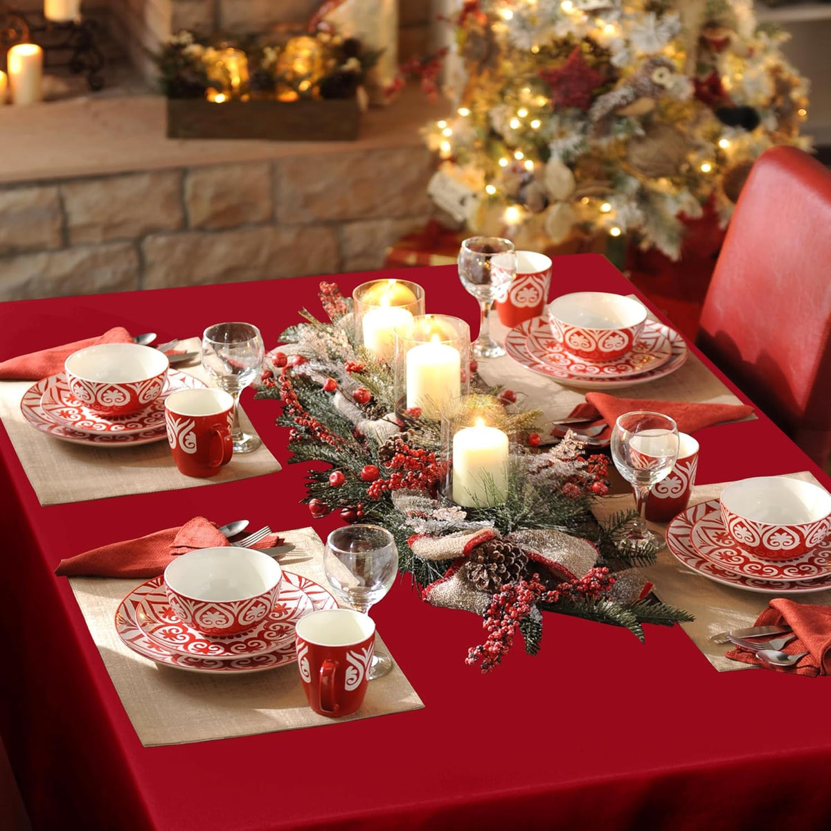sancua Rectangle Tablecloth - 70 x 120 Inch - Stain and Wrinkle Resistant Washable Polyester Table Cloth, Decorative Fabric Table Cover for Dining Tables, Buffet Parties and Camping, Red