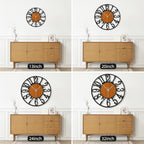 Maxstar Round Wall Clock for Living Room Decor Battery Operated Non Ticking Black Metal Wood Clocks for Home Living Room Garden Office Kitchen Decoration -13 inch
