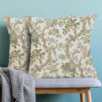 CXMEIFLY Chinoiserie Spring Pillow Covers 18 x 18 Inch Set of 2 for Sage Green Blue Vintage Flowers Bird Decor Throw Pillows Plant Farmhouse Outdoor Decorative Cushion Cases for Couch Bed Decorations