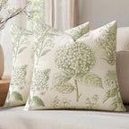 Set of 2 Decorative Floral Pillow Covers 20x20 Inch Sage Green | Neutral by SWANCOCO
